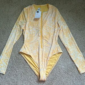 Dippin’ Daisy’s Yellow Floral Long Sleeve One Piece Bathing Suit